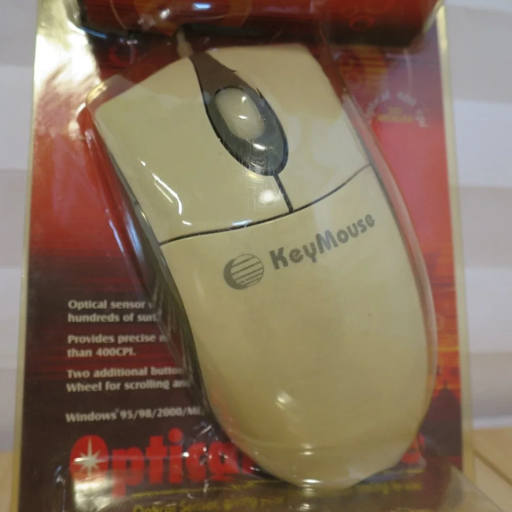 NOS Vintage Key Mouse Optical PS2 for‎ PC Windows Two Button Scroll Wheel